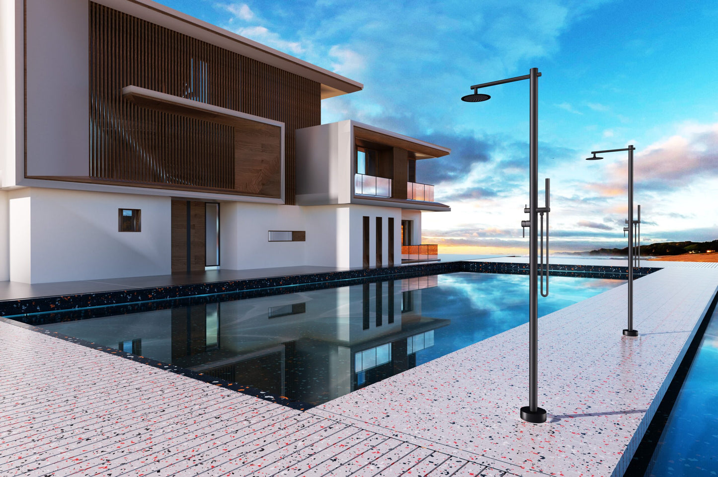 Outdoor Shower Kansas Matte Black | Hot+Cold Single-Handle Mixer | 316 Stainless Steel | Poolimex