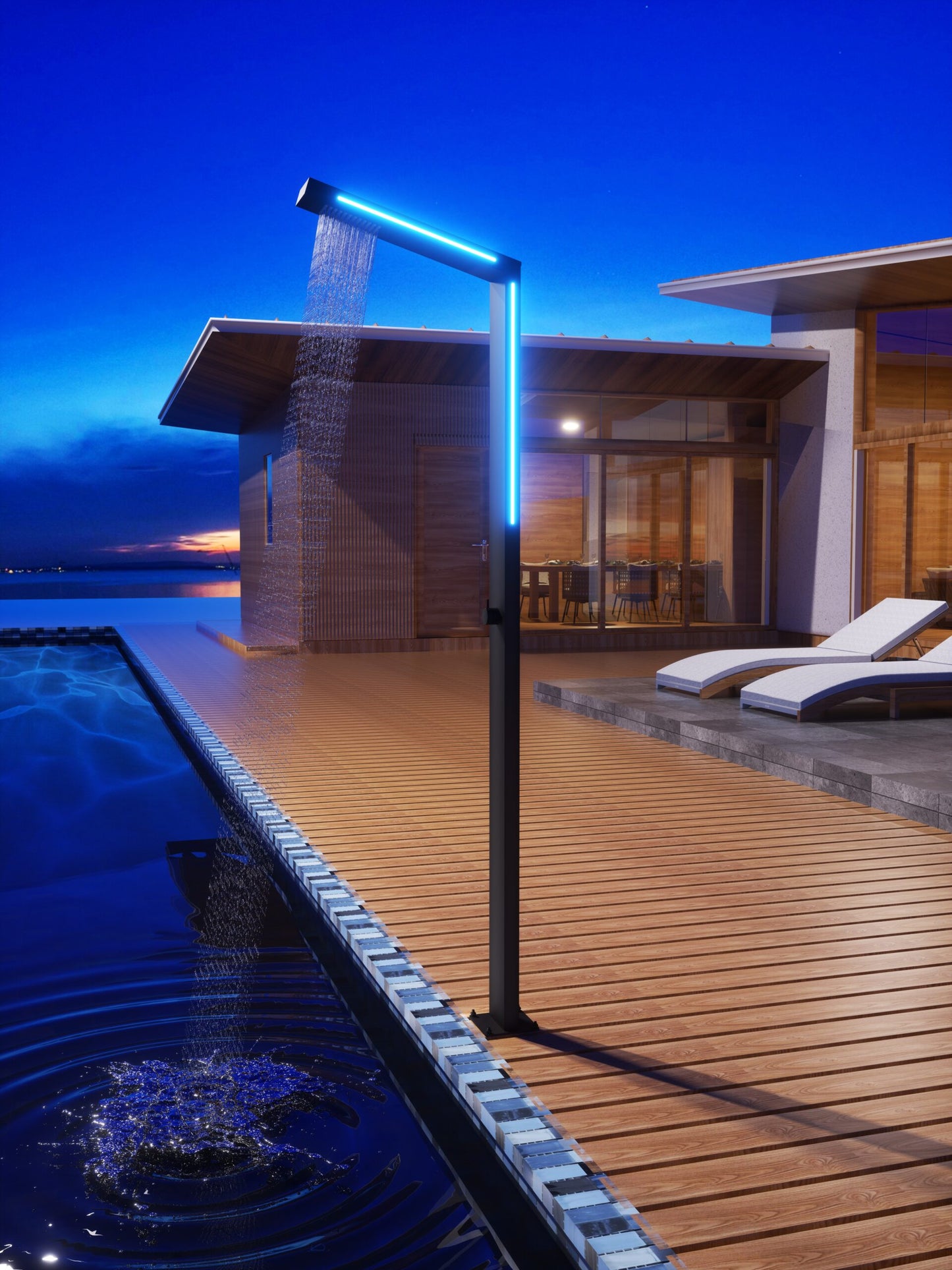 Stainless Steel S.316 Outdoor Shower with LED Light | Sense Matte Black Series – Poolimex
