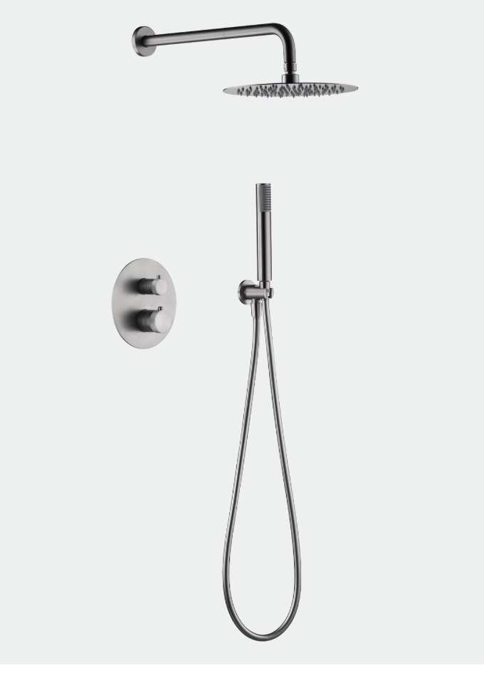 conjunto ducha termostatico empotrado Line niquel cepillado