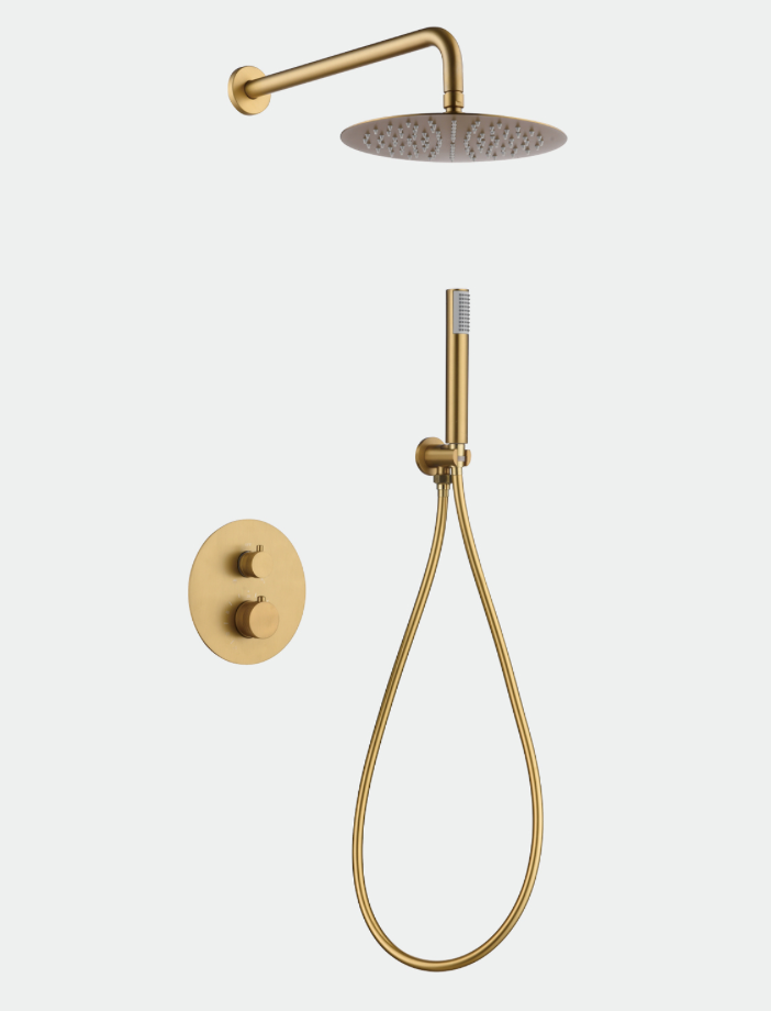 conjunto ducha termostatico empotrado Line oro cepillado