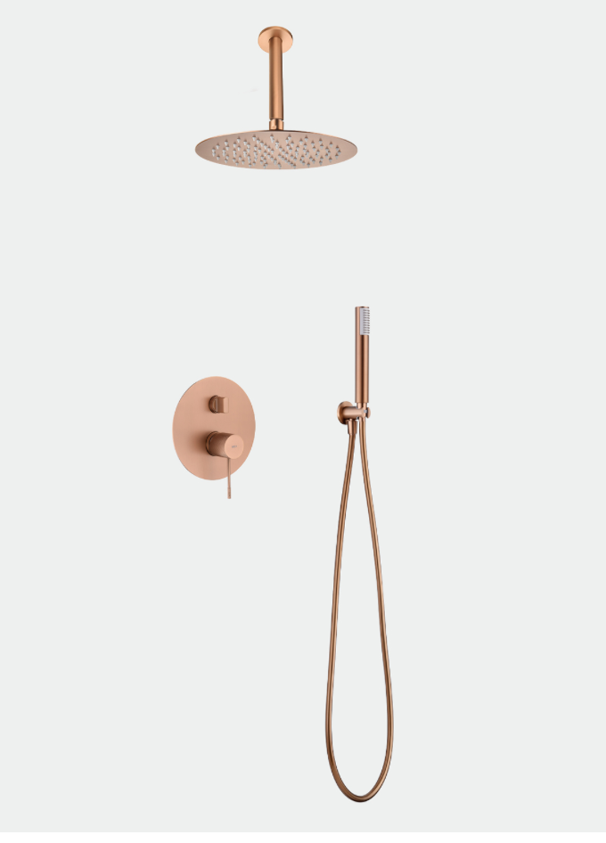 conjunto ducha termostatico empotrado Top oro rosa cepillado
