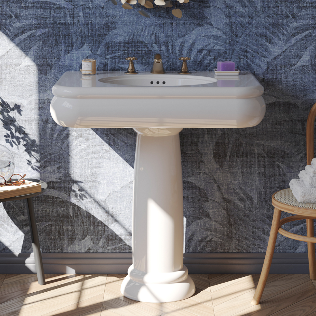 lavabo cerámica blanca con pedestal colección Romantica estilo vintage