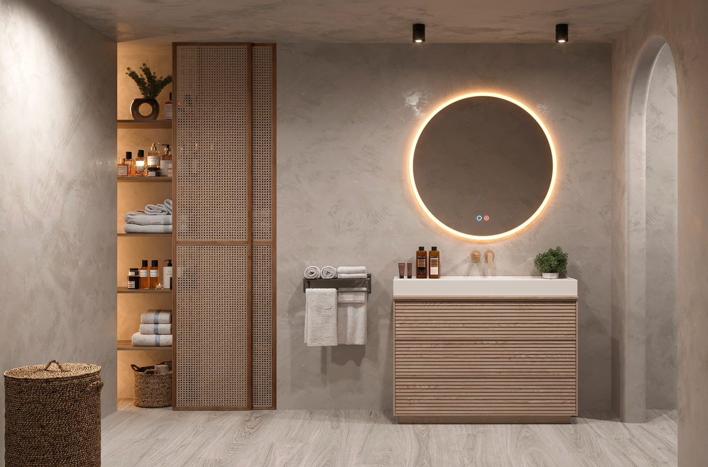 Round bathroom mirror with light in Atenas frame by Ledimex