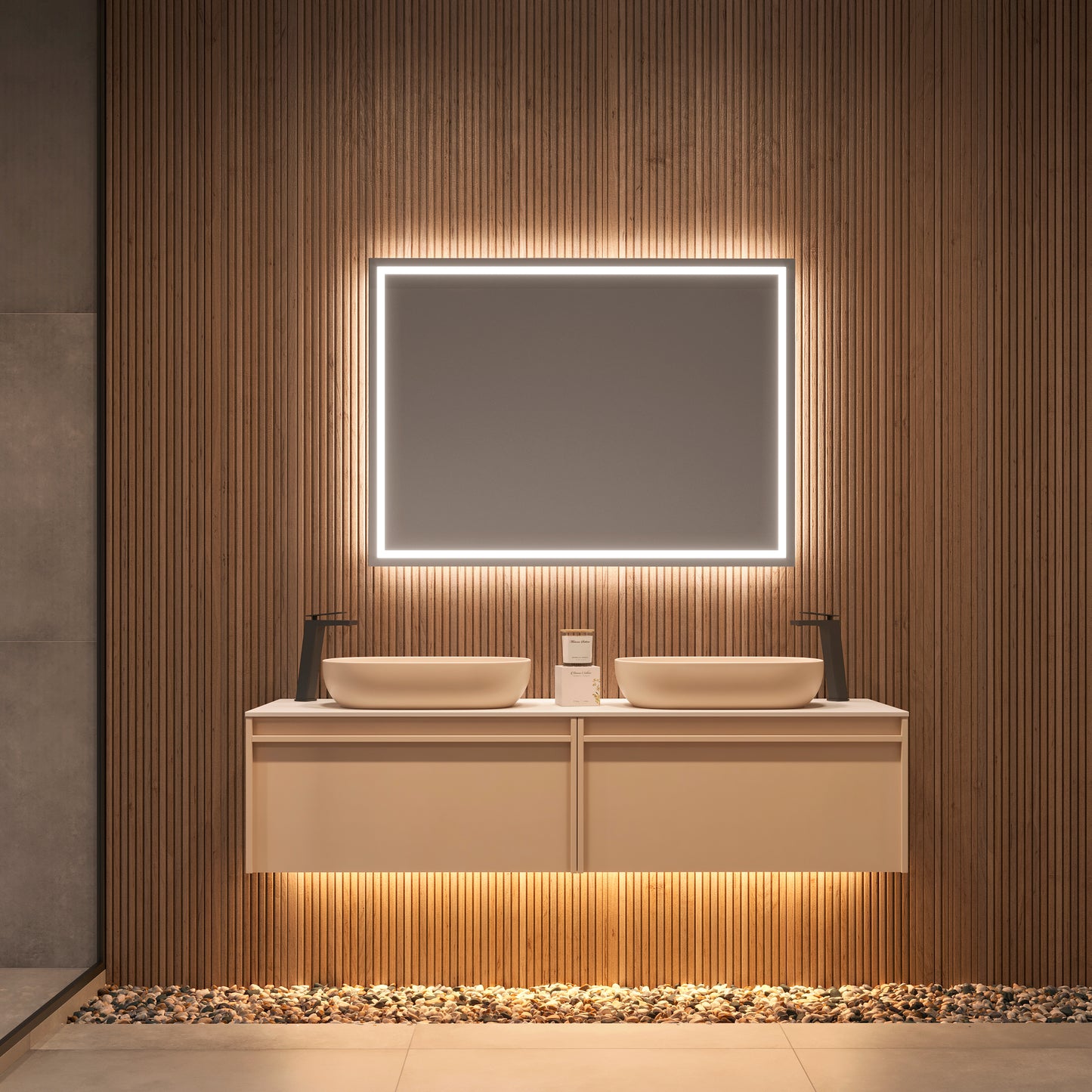 Square bathroom mirror front lighting France by Ledimex