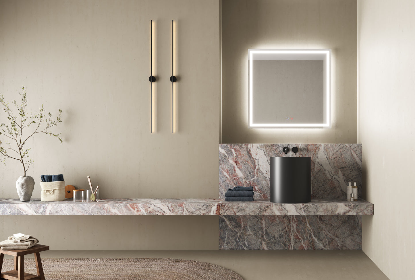 Miroir de salle de bain carré anti-buée avant lumineux Holland par Ledimex