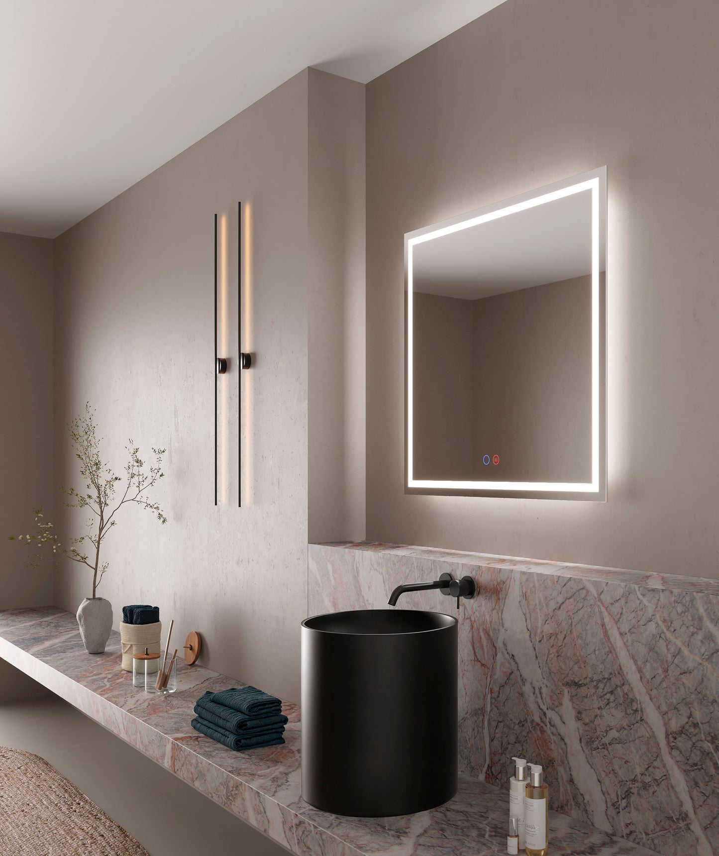 Miroir de salle de bain carré anti-buée avant lumineux Holland par Ledimex