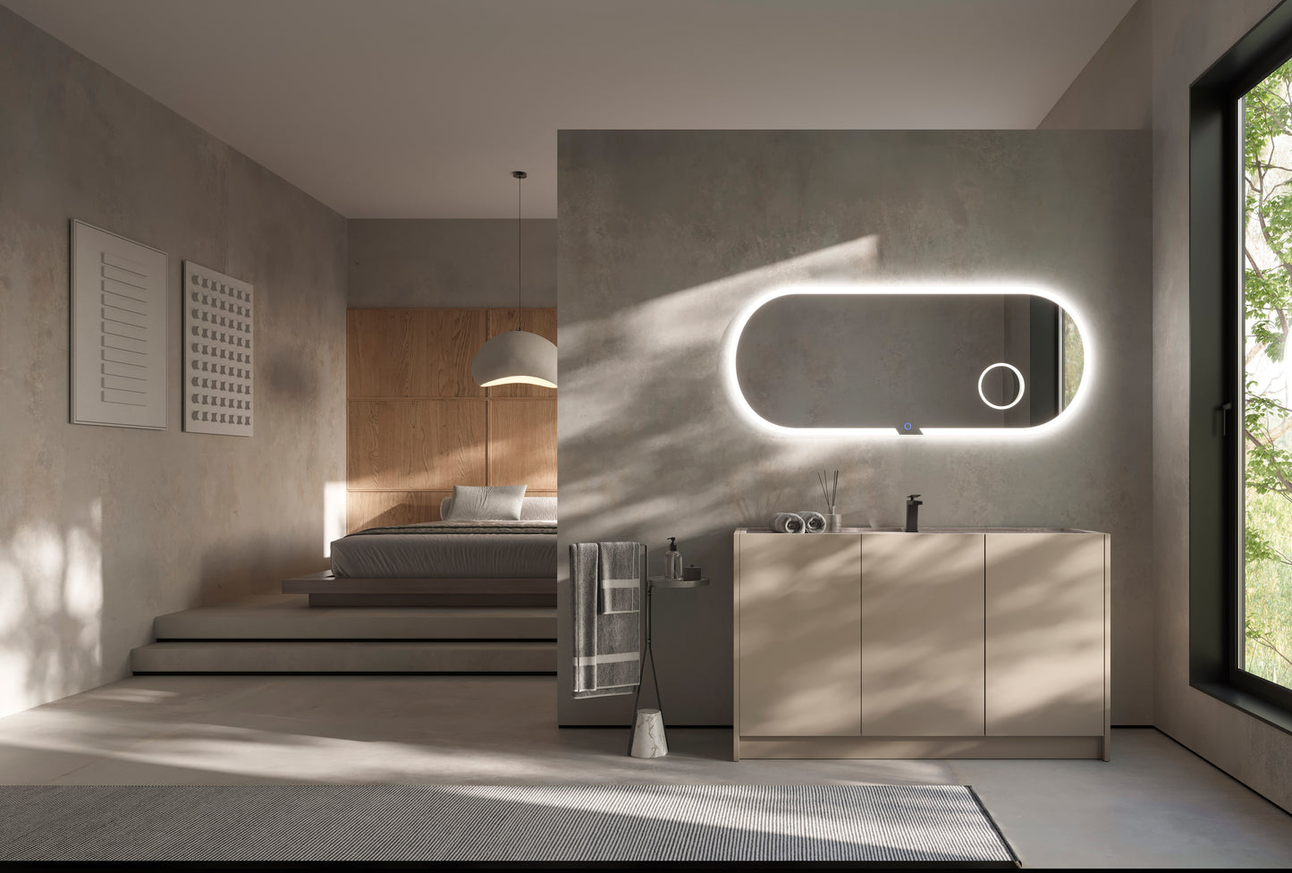 Miroir de salle de bain elliptique avec cadre lumineux illuminé Indiana par Ledimex