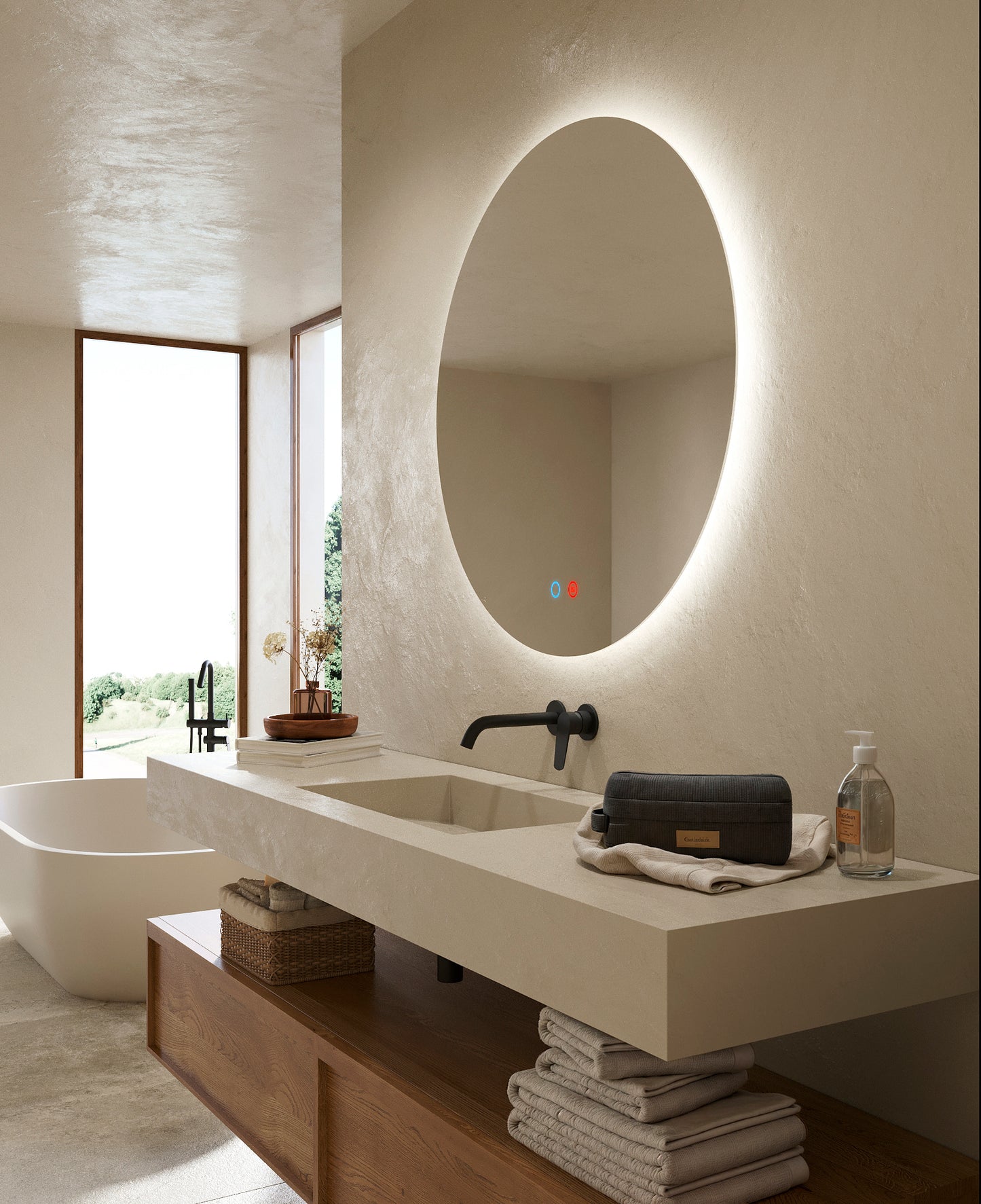 Lisbon round anti-fog backlit bathroom mirror by Ledimex