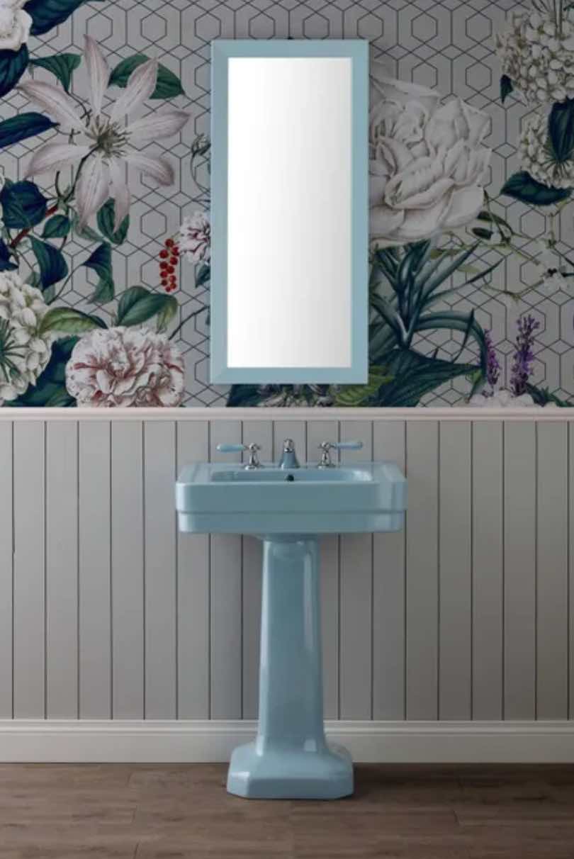 ambientacion lavabo clasico pedestal Provence900 celeste pastello