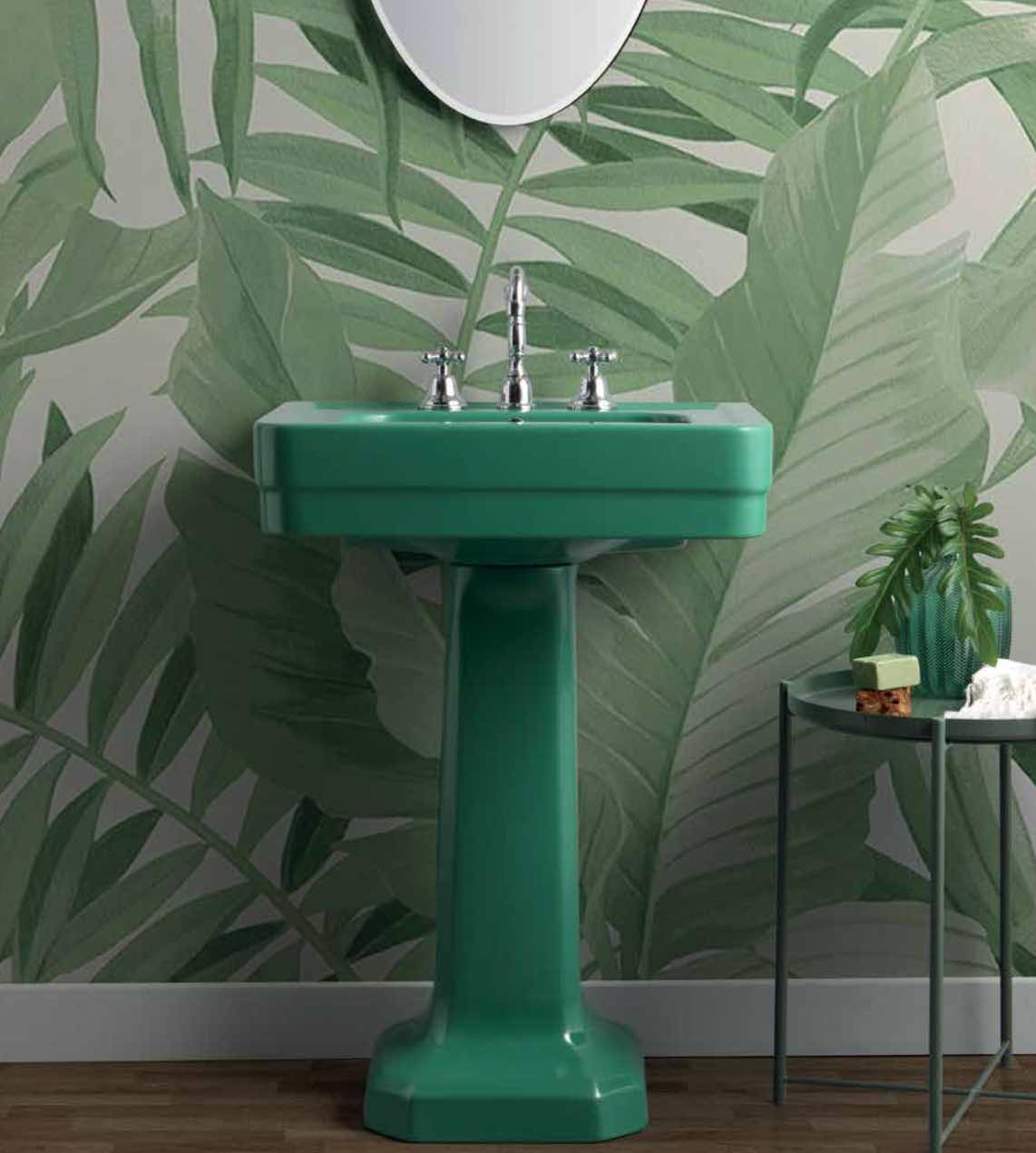 ambientacion lavabo clasico pedestal Provence900 verde prato