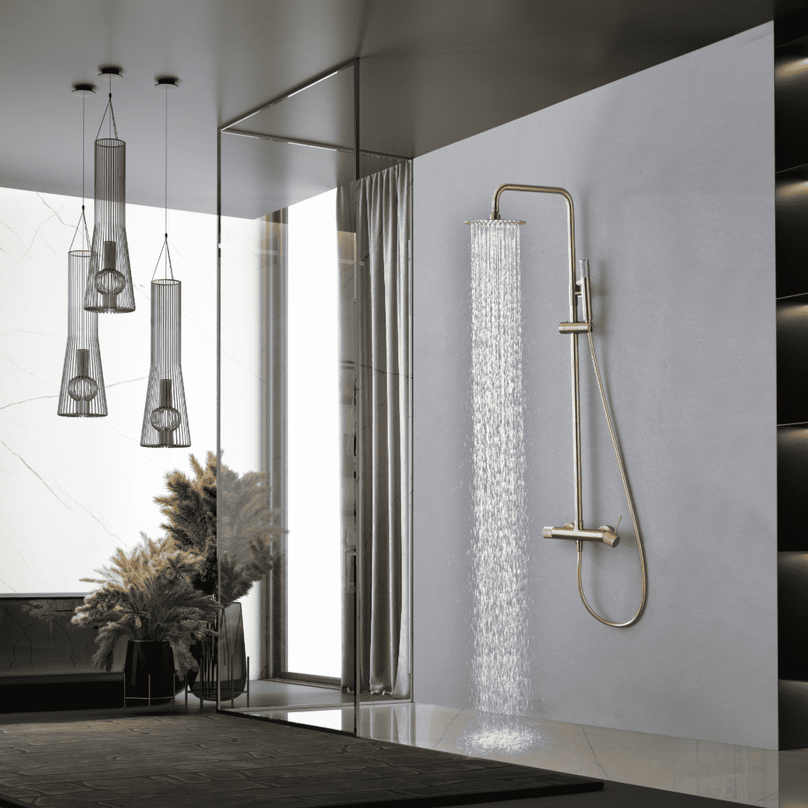 ambiente columna ducha monomando Line oro cepillado