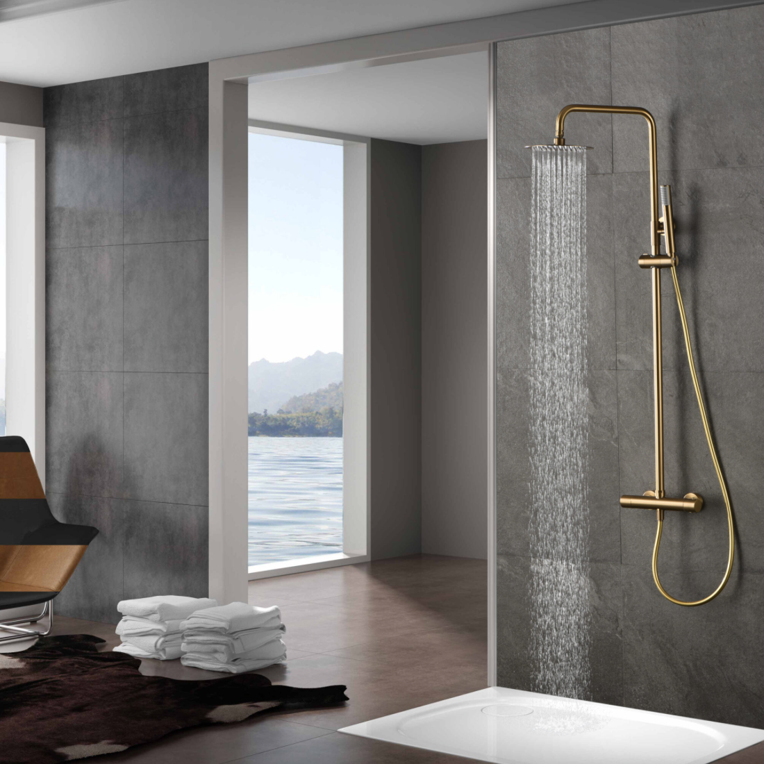ambiente columna ducha termostatica Monza oro cepillado