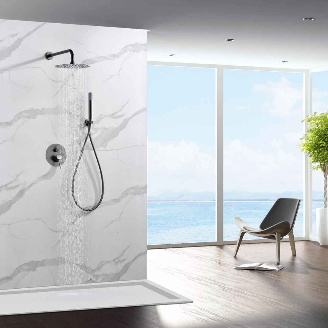 ambiente conjunto ducha empotrado termostatico Monza black gun metal