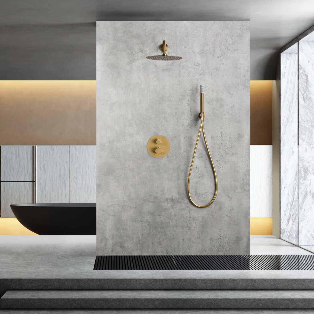 ambiente conjunto ducha empotrado termostatico Monza oro cepillado