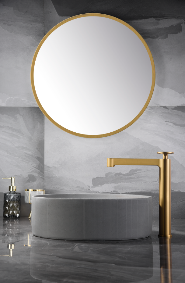 ambiente grifo lavabo alto Olimpo oro cepillado