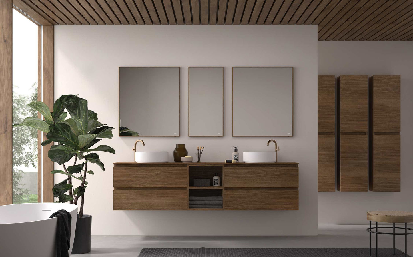 ambiente muebles portalavabo Leo 2 cajones iguales madera roble tostado