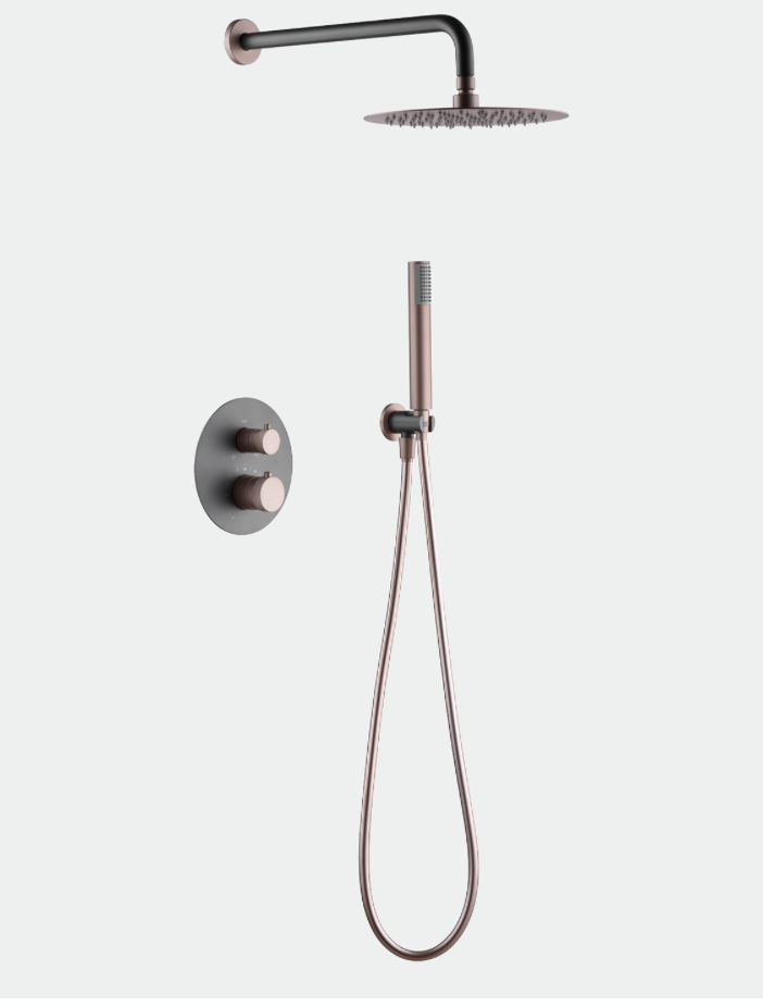 conjunto ducha empotrado termostatico Line gris champagne
