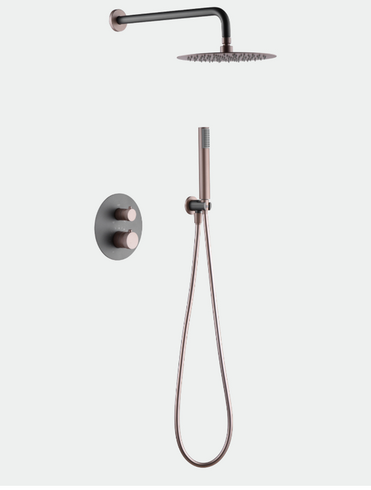 conjunto ducha empotrado termostatico Line gris champagne