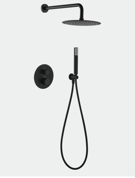 conjunto ducha empotrado termostatico Line negro mate