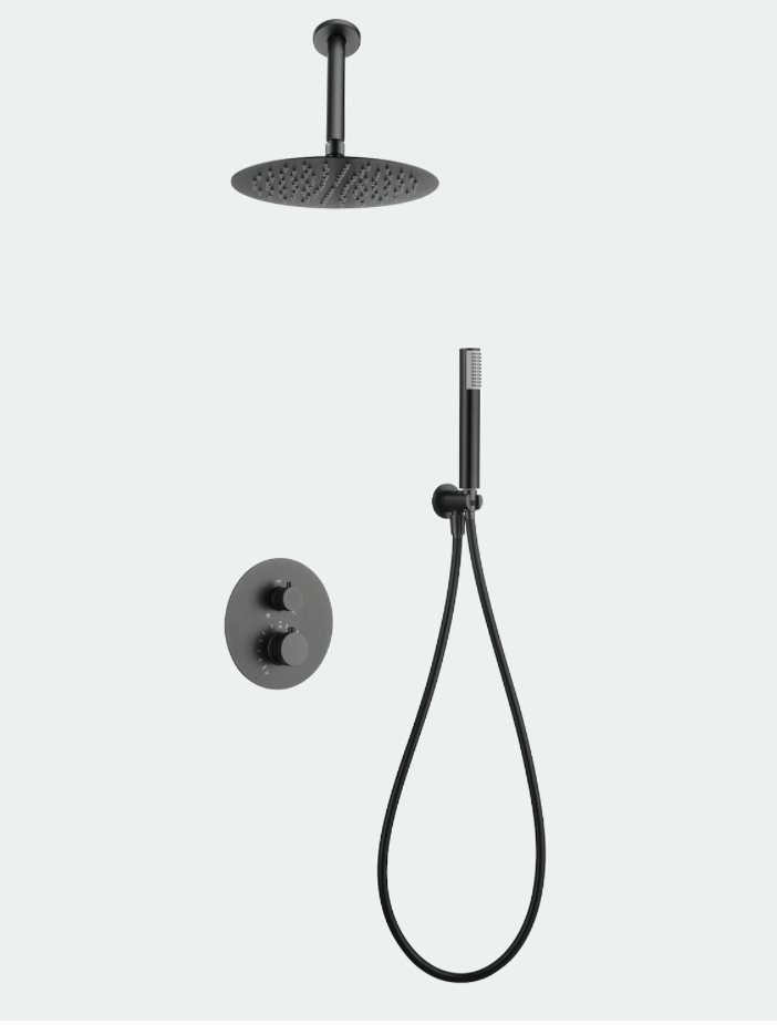 conjunto ducha empotrado termostatico Top black gun metal