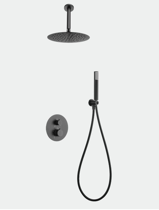 conjunto ducha empotrado termostatico Top black gun metal