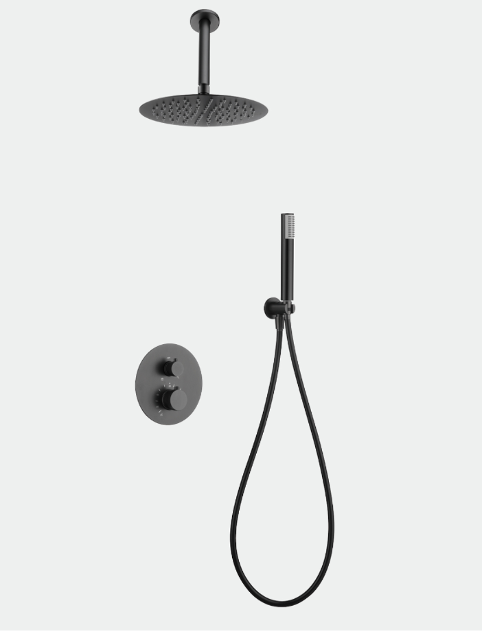 conjunto ducha empotrado termostatico Top negro mate