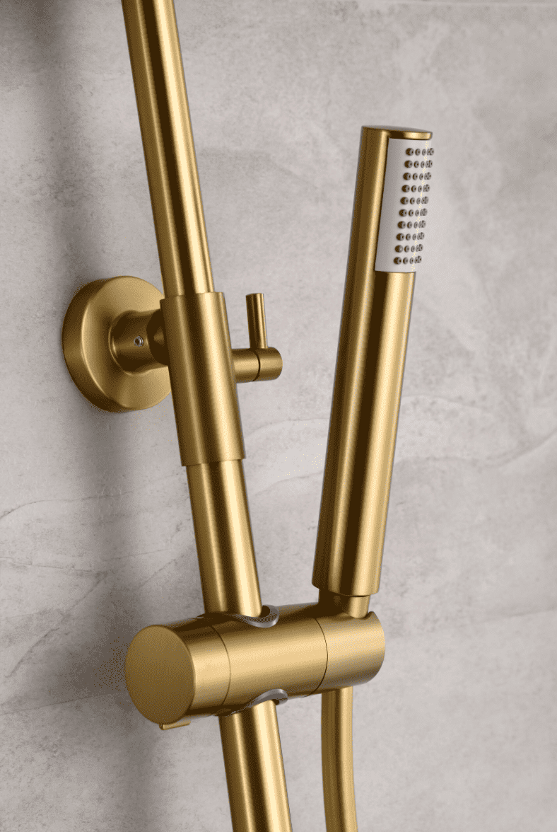 detalle columna ducha termostatica Line oro cepillado