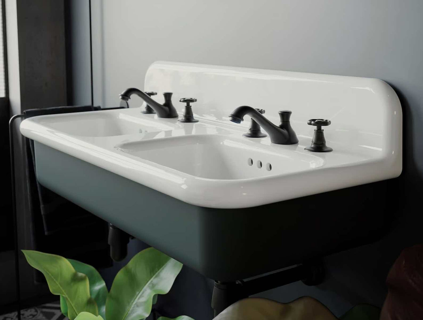 detalle lavabo doble 100cm True Colors Lite blanco/verde bosco
