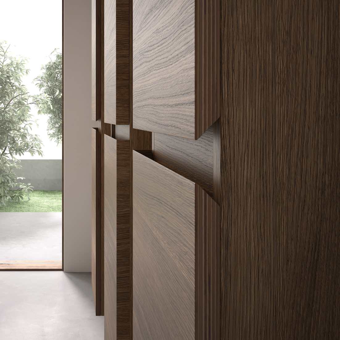 detalle puertas columna suspendida 2 puertas Leo Roble Tostado