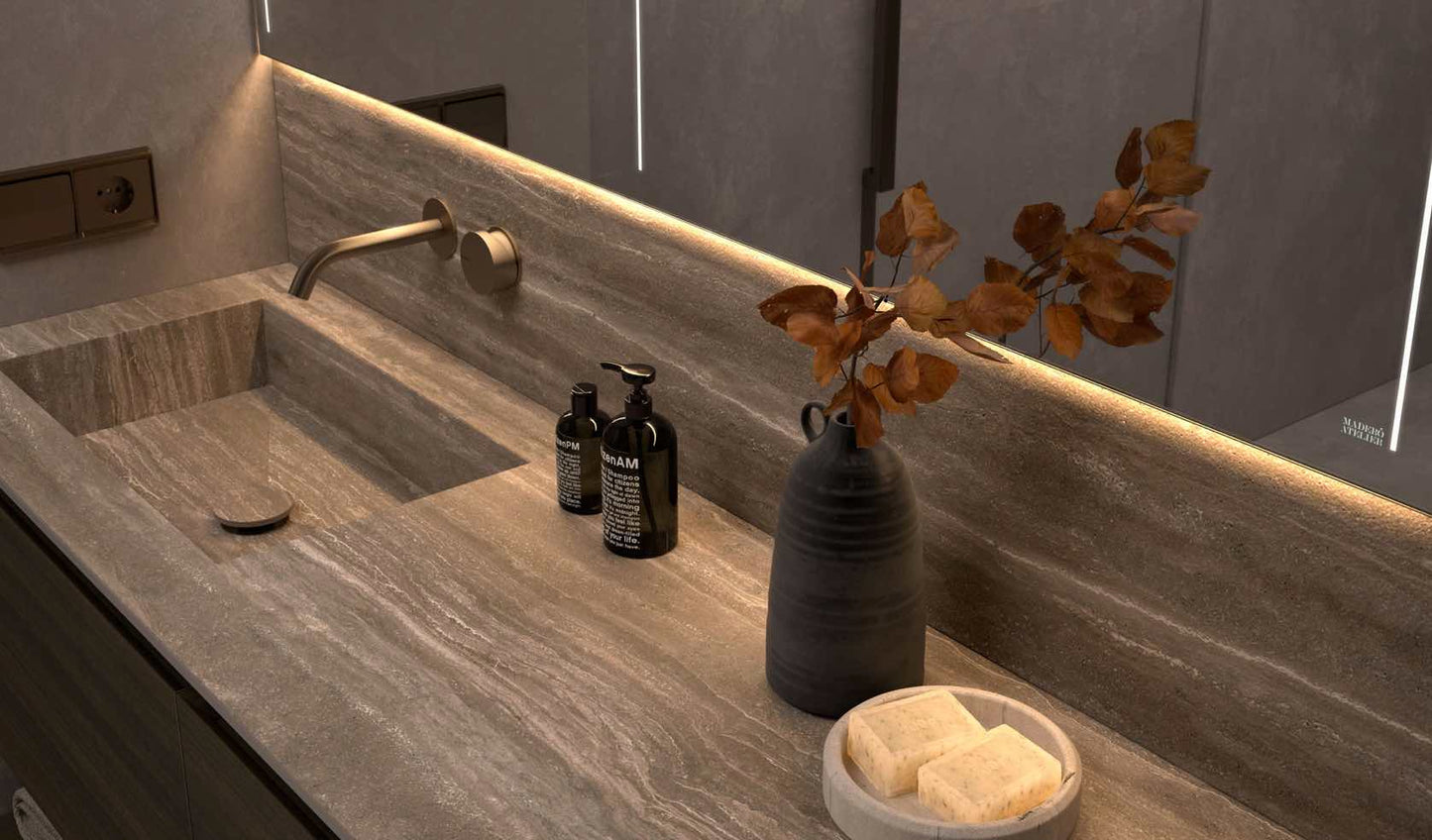 encimera lavabo 4 aguas porcelanico Geo Gris abujardado