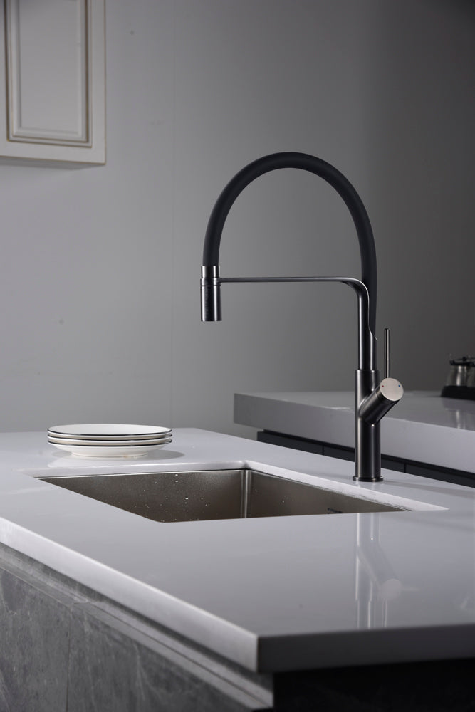 grifo cocina flexible Sena black gun metal