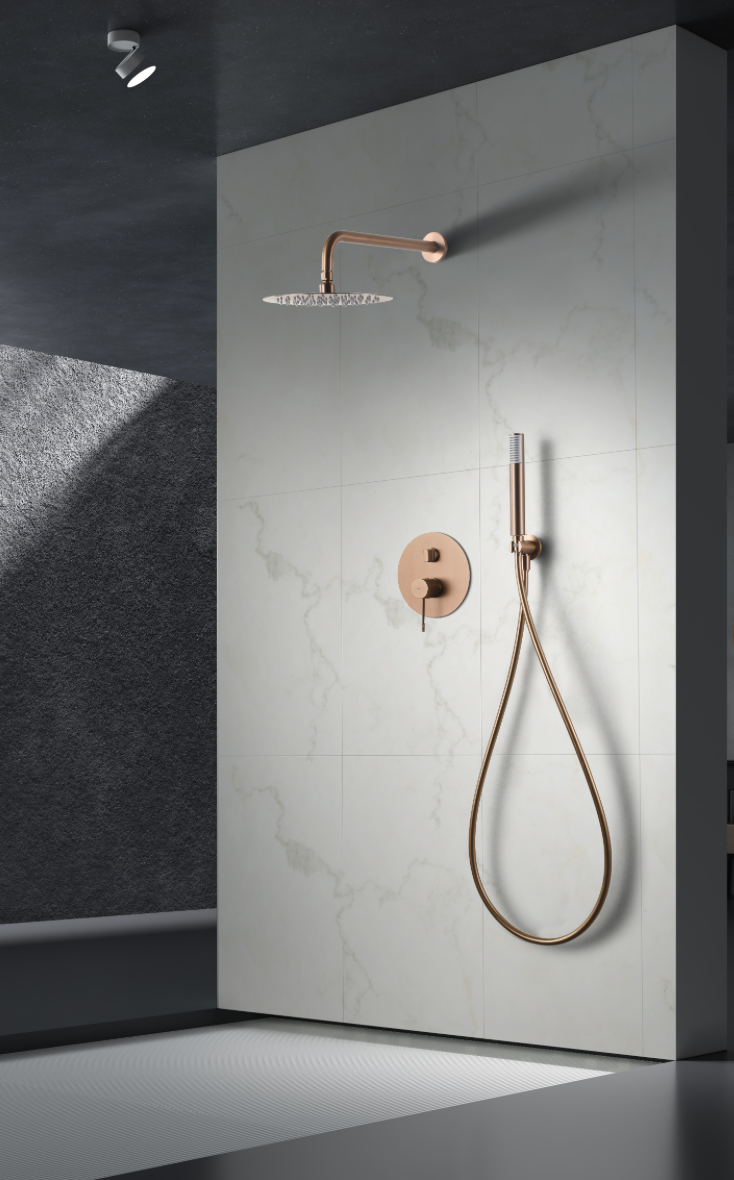 imagen conjunto ducha empotrado Line oro rosa cepillado