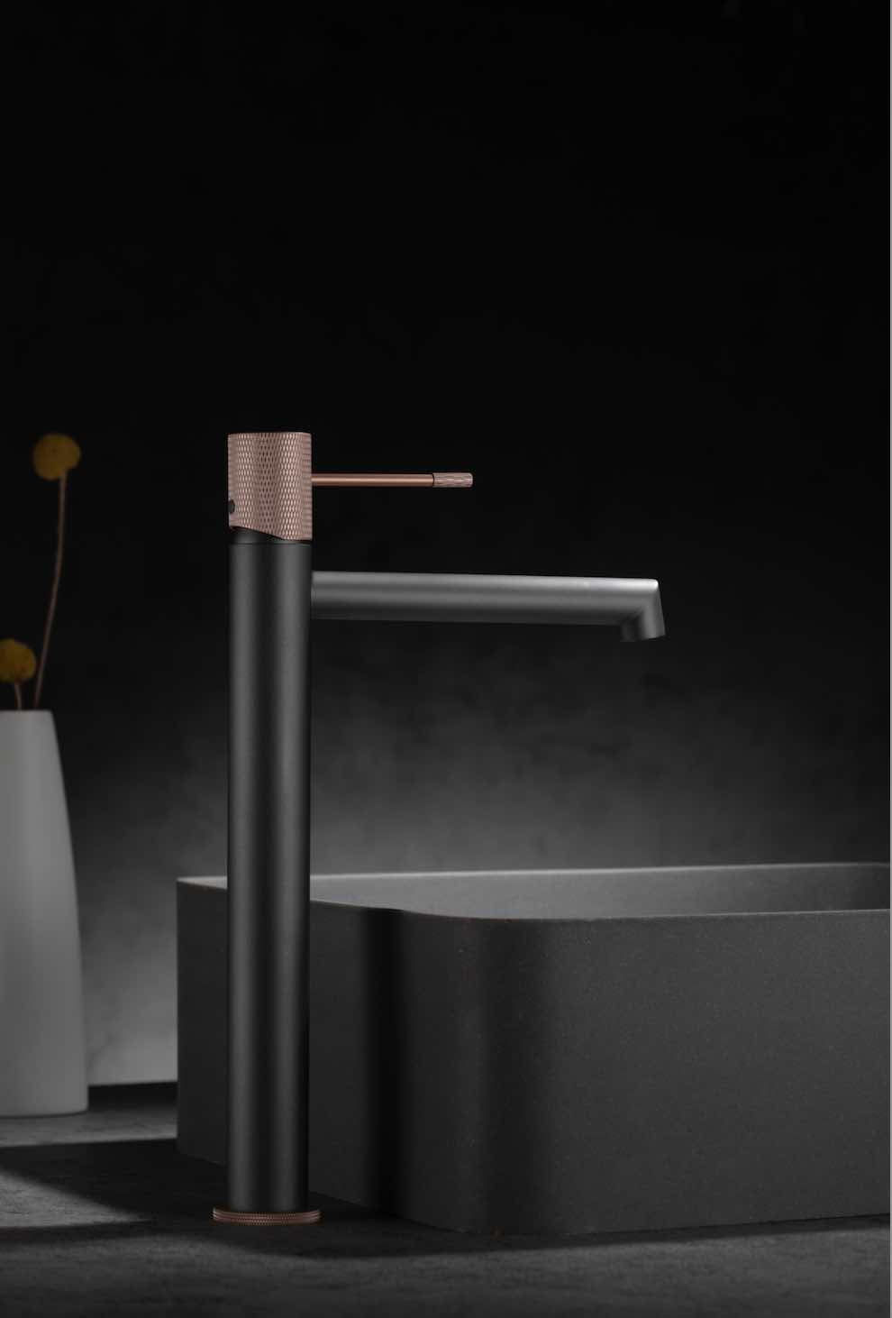grifo lavabo alto Line gris mate/champagne