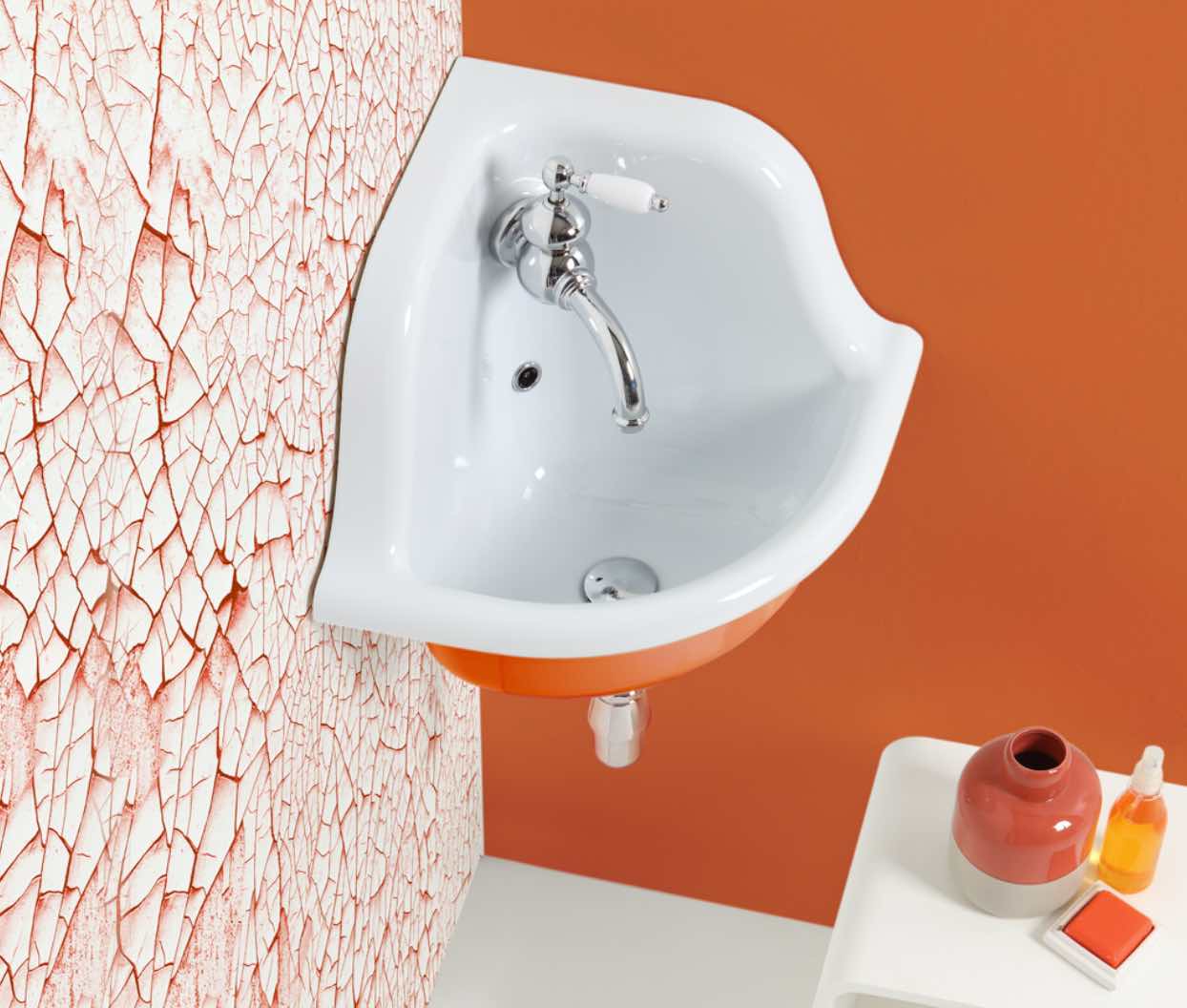lavabo True Coors esquinero blanco/naranja