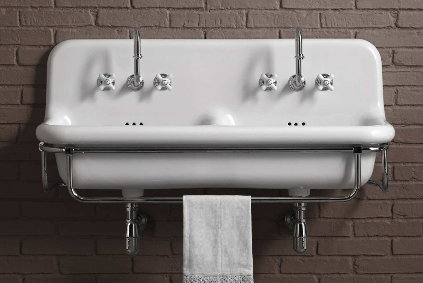  lavabo doble true colors blanco soporte mural metalico