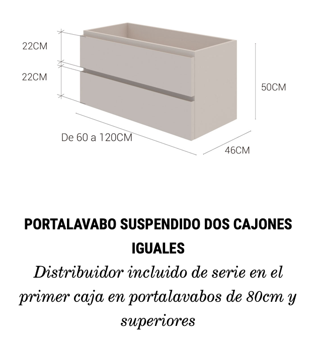 Leo Wall-Mounted Vanity Unit - 2 Identical Drawers - Made in Spain | Maderó Atelier