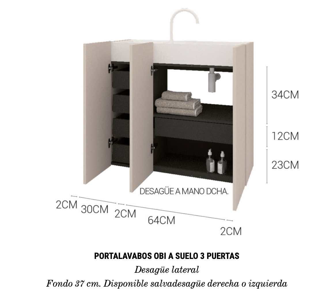 medidas interiores mueble Obi 3 puertas