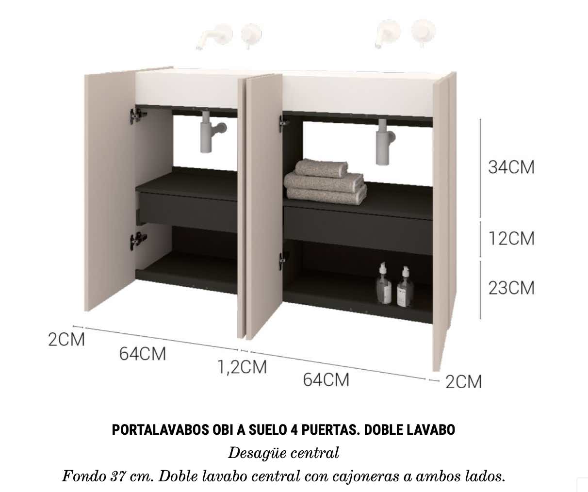 medidas interiores mueble Obi 4 puertas doble lavabo