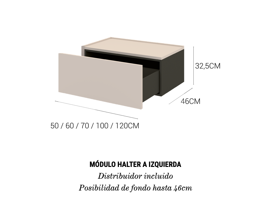 medidas mueble Halter suspendido modulo izquierda