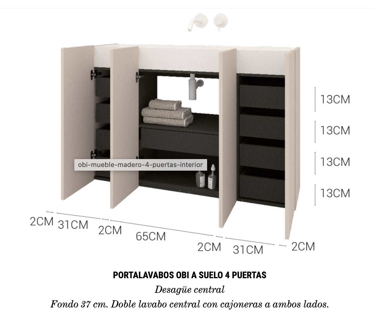 medidas mueble Obi 4 puertas seno central
