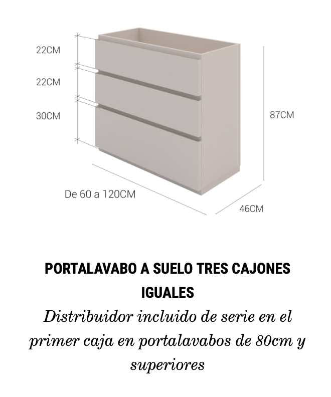 medidas portalavabo Leo 3 cajones desiguales