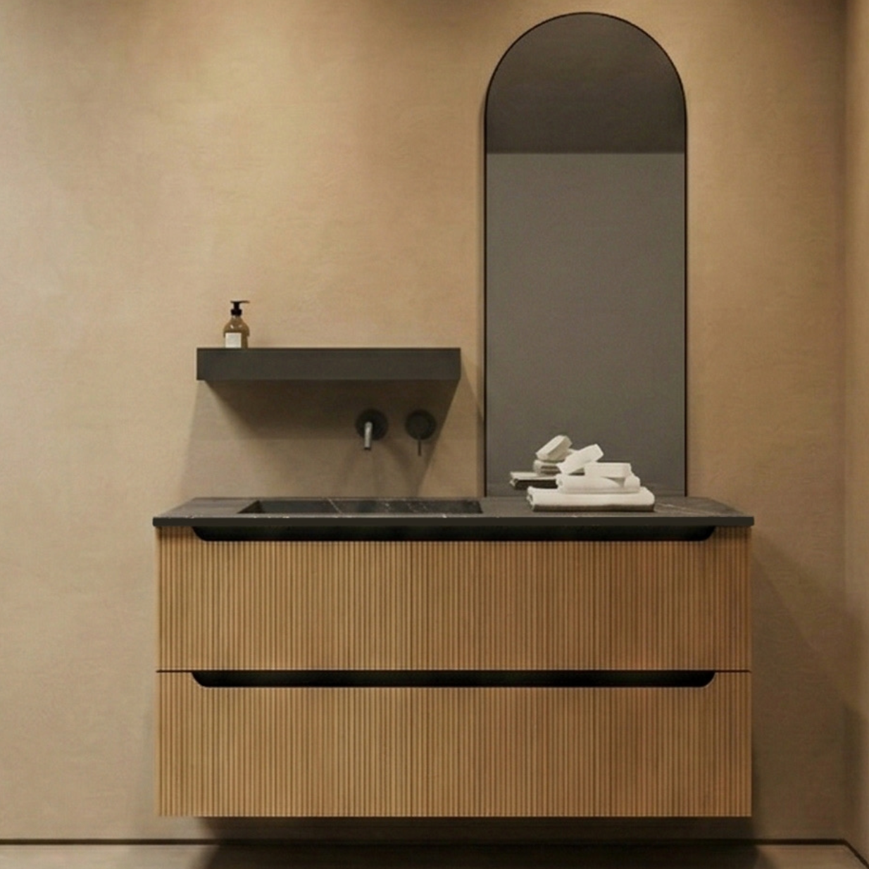 mueble portalavabo Kimono 2 cajones en Roble Tostado