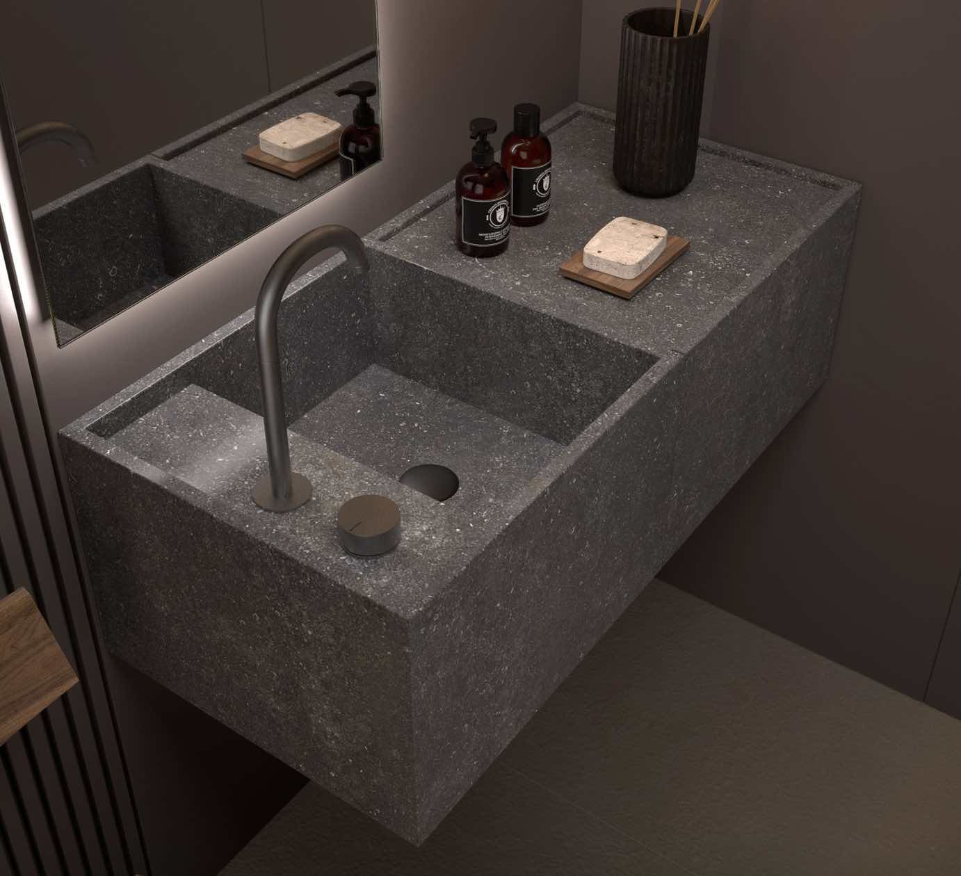  mueble suspendido Halter modulo a derecha marmol