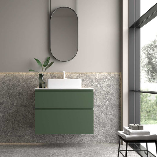 portalavabo Leo 2 cajones desiguales lacado Verde Oliva