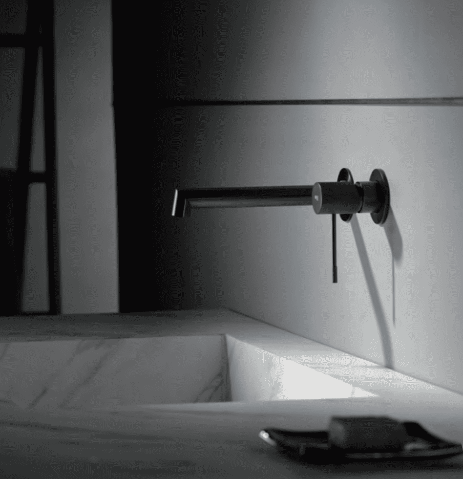 vista lateral grifo lavabo empotrado Line black gun metal