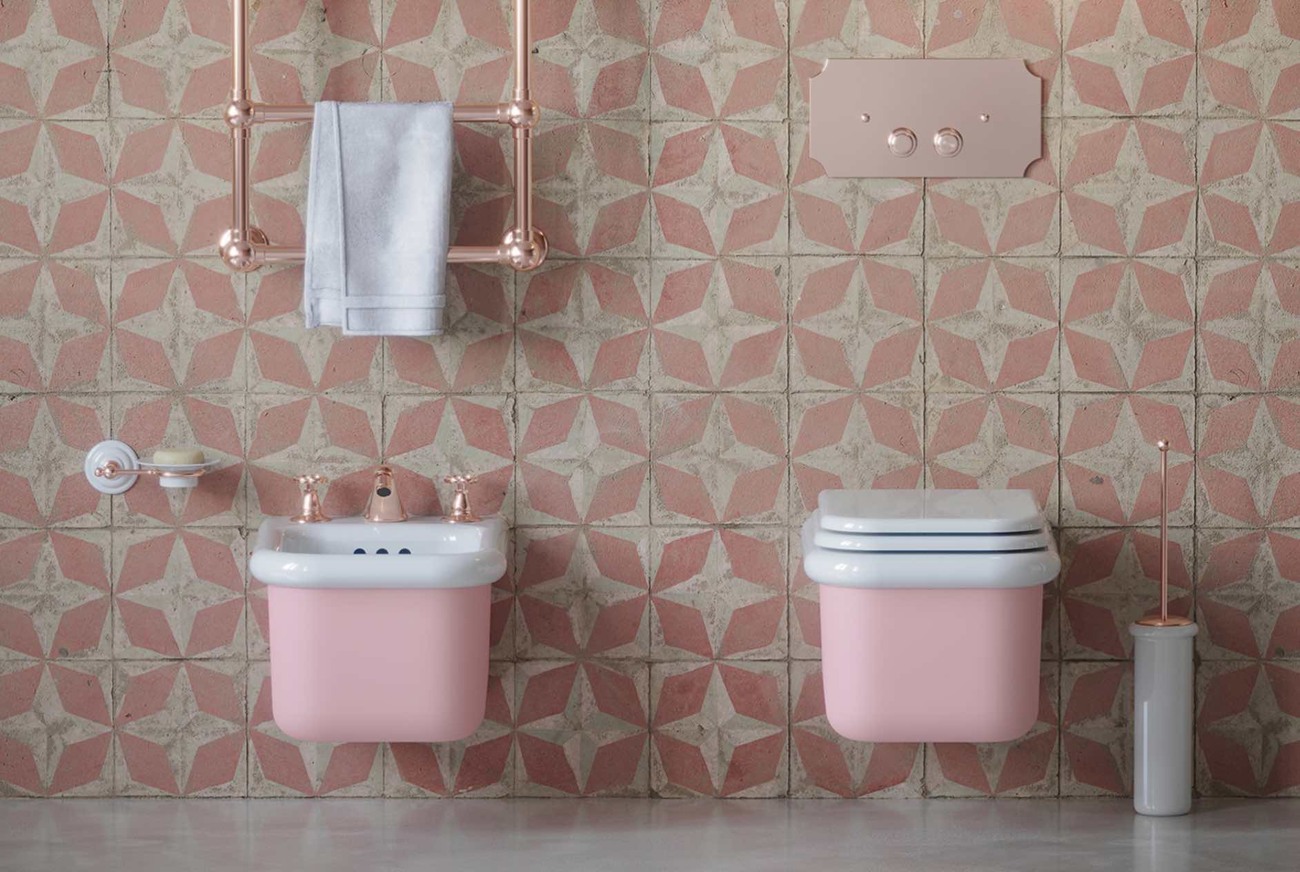 wc y bidet suspendido True Colors Lite blanco/rosa confetto