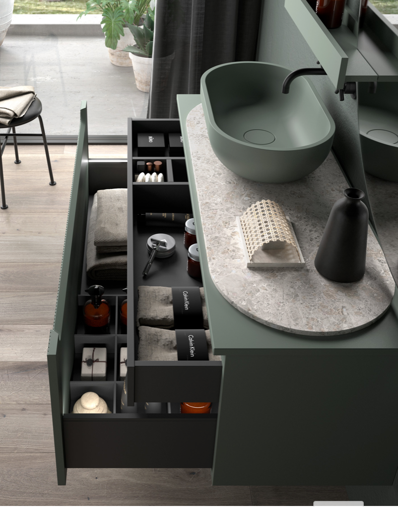 Interior drawer for Kimono sink cabinet by Maderó Atelier
