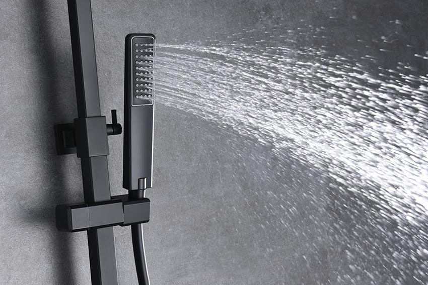 Suecia series matt black single-lever shower column
