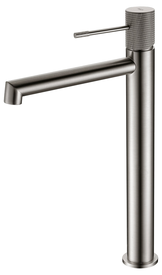 Line tall single-lever basin mixer taps in brushed nickel by Imex
