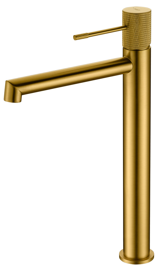 Imex Line brushed gold tall basin mixer taps 